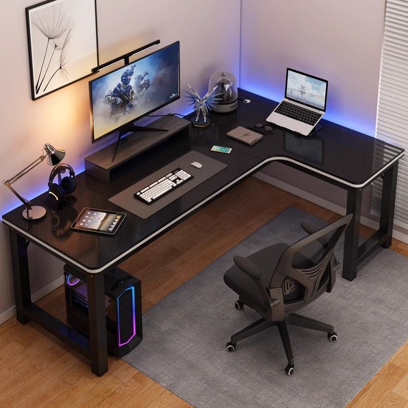 Minimalist L-Shape Gaming Computer Desk with H-Shape Base, Independent Structure, Wire Management, and Engineered Wood Top