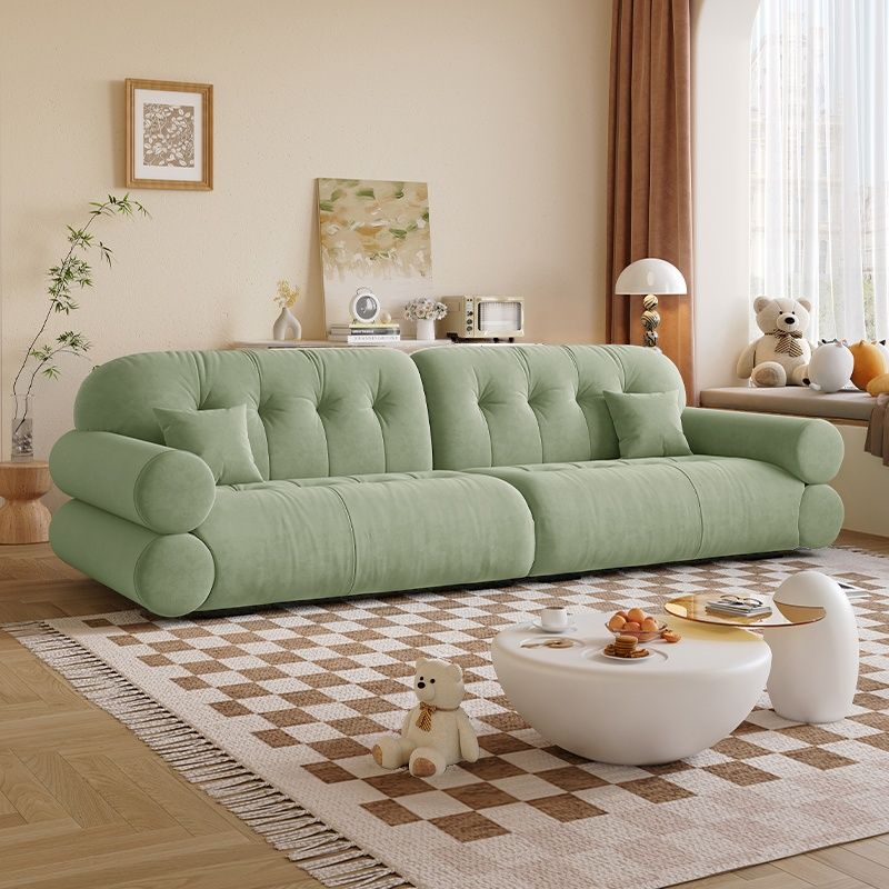 Modish Solid Color Stain Resistant Standard Sofa in Midnight Black/White/Light Brown, Seats 3/2-seater with 2 Pillows