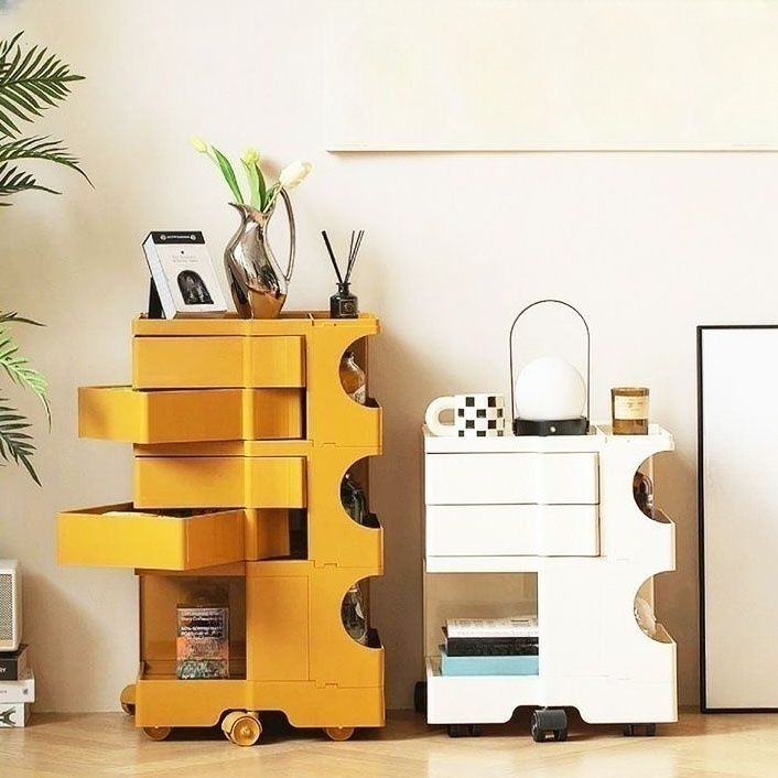 Modern All Ages Use Plastic Utility Cart with Wheels and Shelves