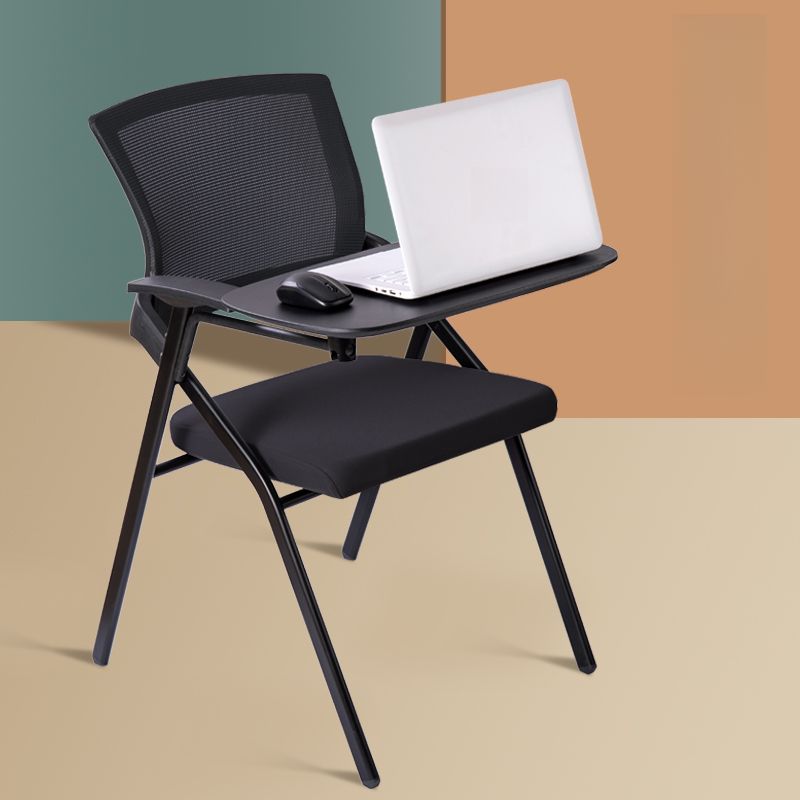 Simplistic Matte Black Metal Pop Up Training Chair/Side Chair with Armrest, 1 Piece, Adapted for Tile Flooring