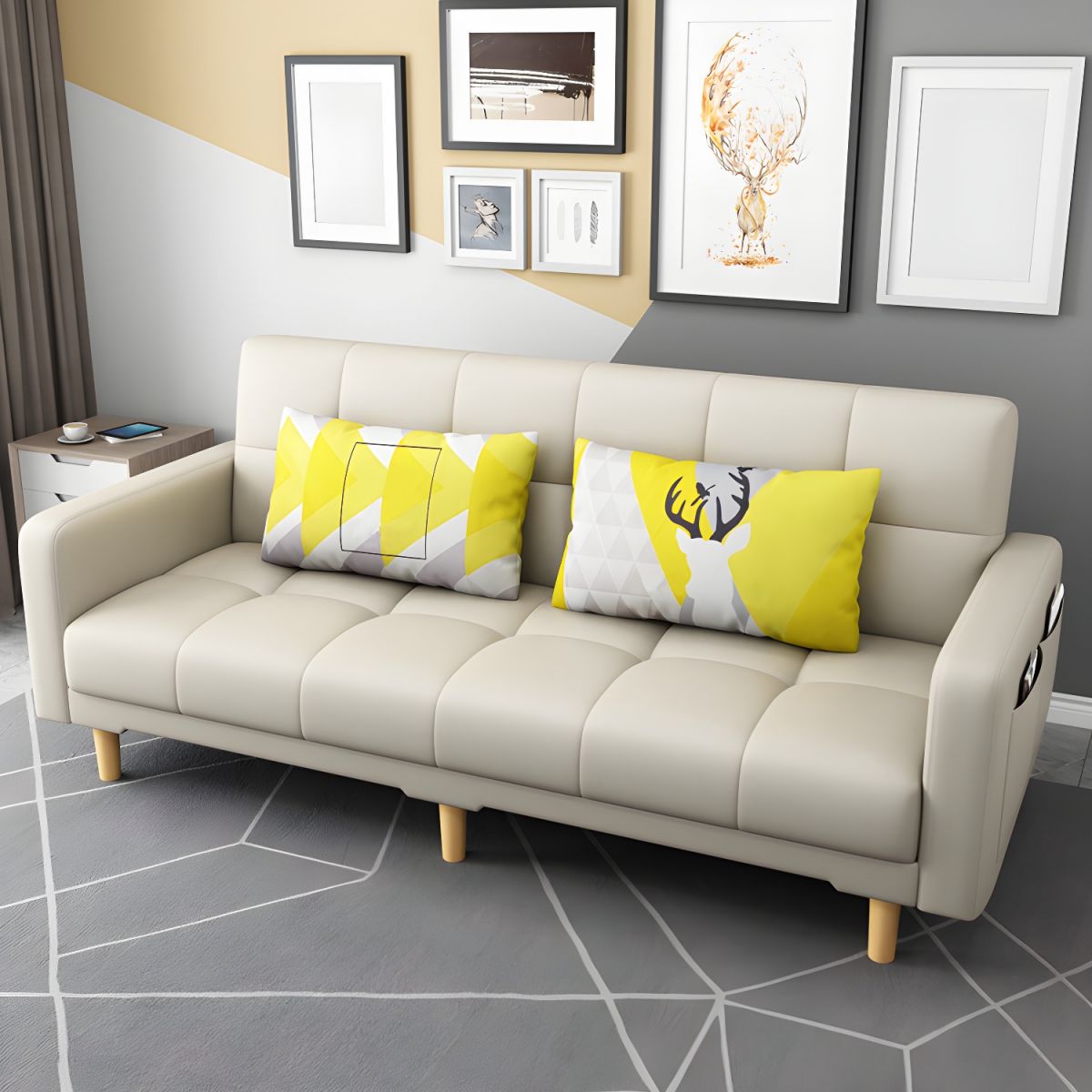 Square Arm Modern Storage Sofa with Biscuit Back Convertible Sofa for Living Room