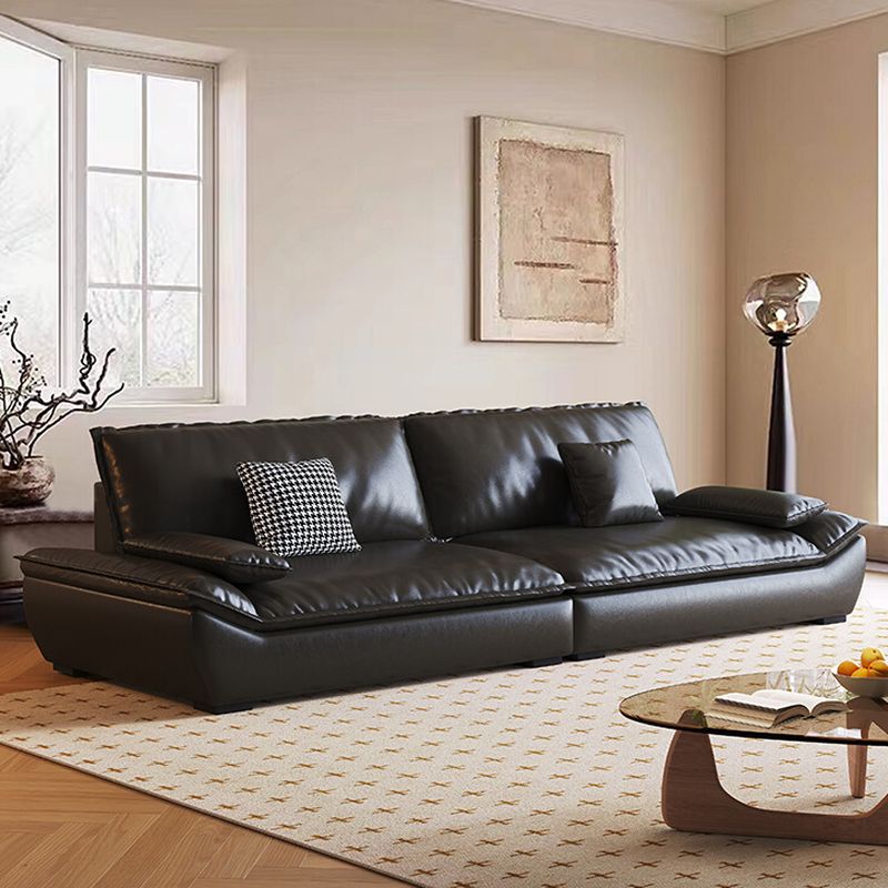 Contemporary Modern Scratch-durable Standard Sofa in Midnight Black for Drawing Room, Seats 4/3/2-seater with 2 Pillows, Solid Color Pattern