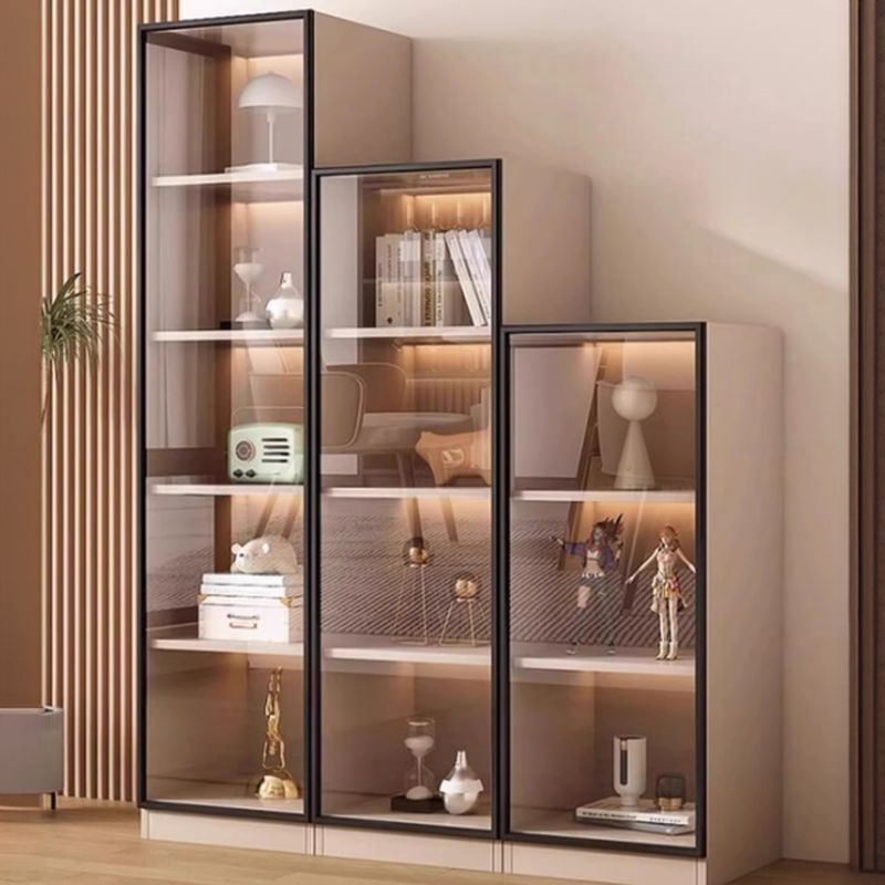 Simple Rectangular Standalone Accent Cabinet with Closet, Laminate Countertop, Glazed Door, and Sand Top