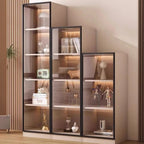 Simple Rectangular Standalone Accent Cabinet with Closet, Laminate Countertop, Glazed Door, and Sand Top