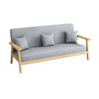 Modern Linen Small Sofa with Square Arm and Tight Back - Natural Wood Leg Color