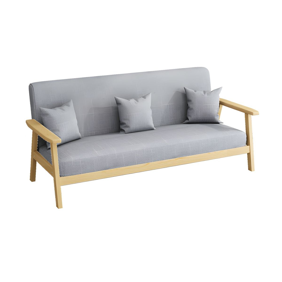 Modern Linen Small Sofa with Square Arm and Tight Back - Natural Wood Leg Color