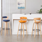 Casual Rawhide Bar Stools in Light Gray/Cream/Amber Color with Back, Turned Swivel, Round Top, and Leg Rest