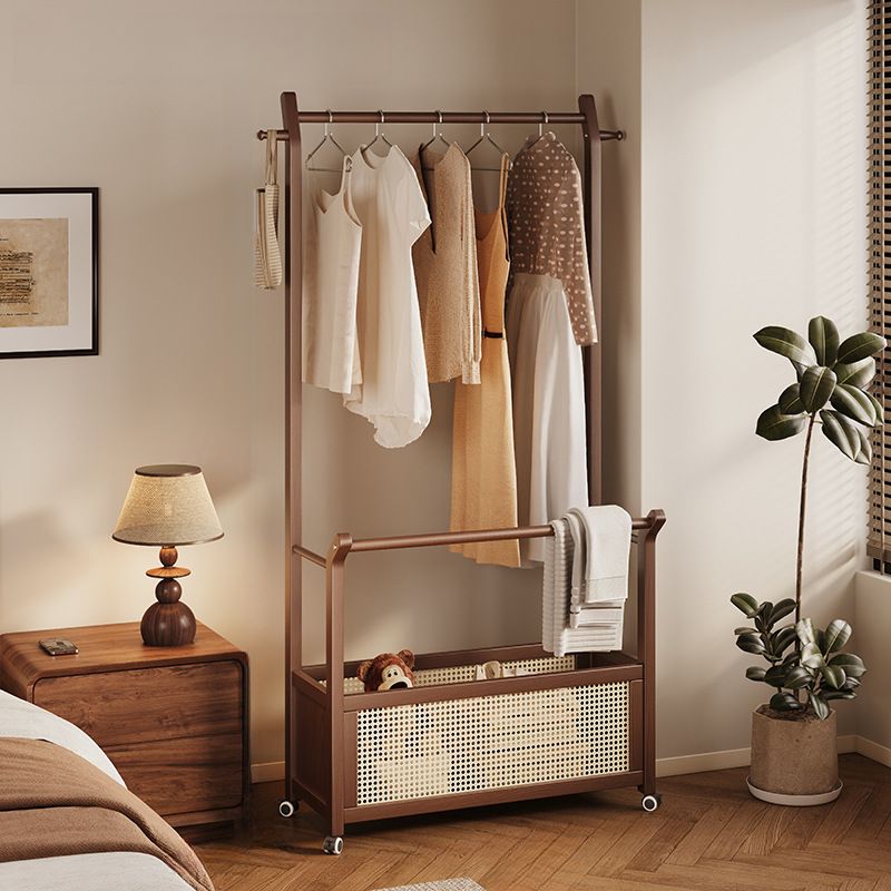 Auburn Modern Simple Style Hall Rack with Receptacle, Rubberwood Frame, 1 Basket, and Wood Hook