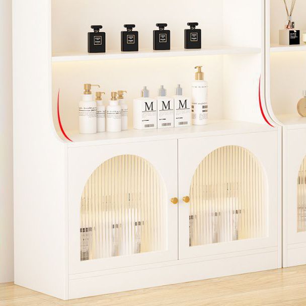 Fitted Detached Ground Display Stand in Wood with 5 Shelves, Locker and Open-air Storage in a Trendy Style