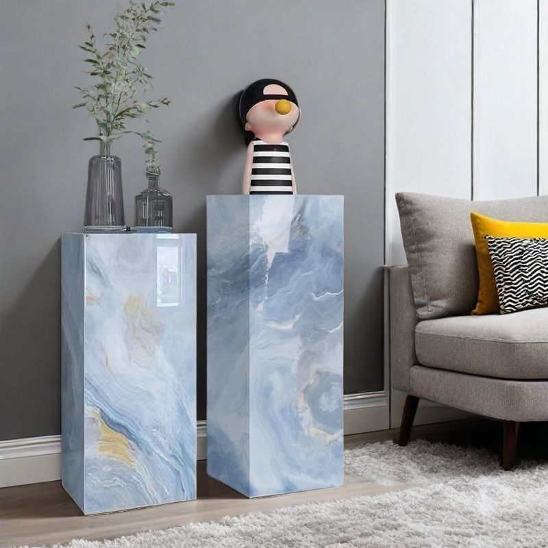 Light Blue Square Marble Pattern Stone Display Table, 30 to 39 in/20 to 29 in Height, Unfinished, Up to 19 in Size