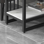Contemporary Chairside Table Only with Light Gray Stone Top and 4 Legs, Rectangle/Square Shape with Shelf