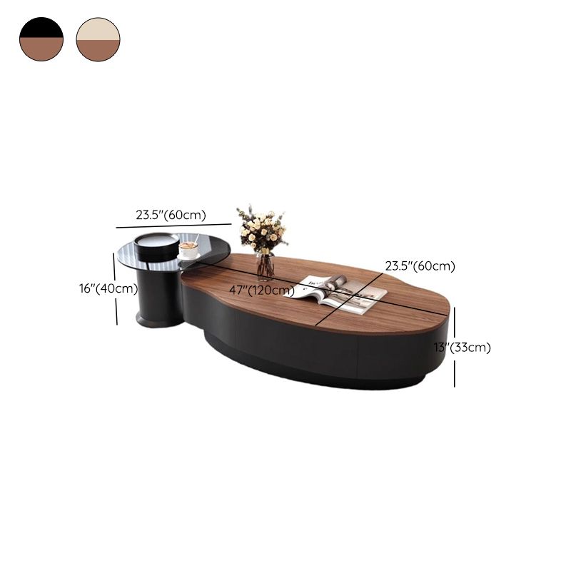 Art Deco Wooden/Stone Free Form Single/Nested Accent Table with Single Base and 1 Drawer