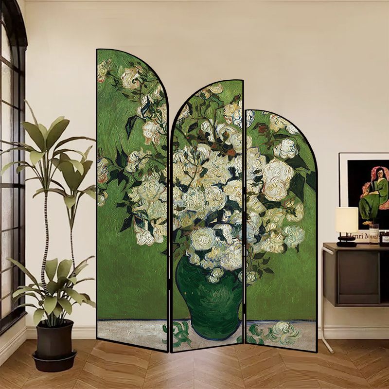 Indoor Opaque Folding Temporary Wall Panels with Natural Wood Frame, 3 Panels, Double Sided Print, Self-supporting
