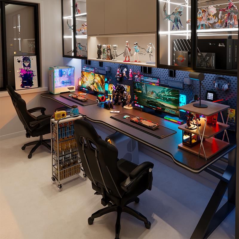 Simple Warp Resistant Mdf Wood Trestle Base Gaming Computer Desk with Wire Management, Free Standing