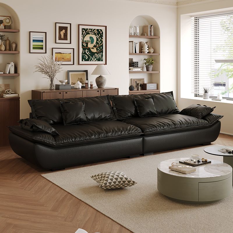 Drawing Room Standard Sofa in Midnight Black/White/Mocha Pu Leather with 4 Pillows