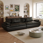 Drawing Room Standard Sofa in Midnight Black/White/Mocha Pu Leather with 4 Pillows