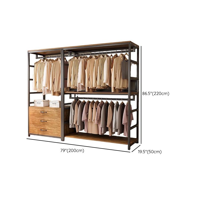 Midnight Black Simplistic Steel Hall Rack with Repository, 2 Drawers/3 Drawers, 4 Shelves/3 Shelves/7 Shelves, and Manufactured Wood Bench