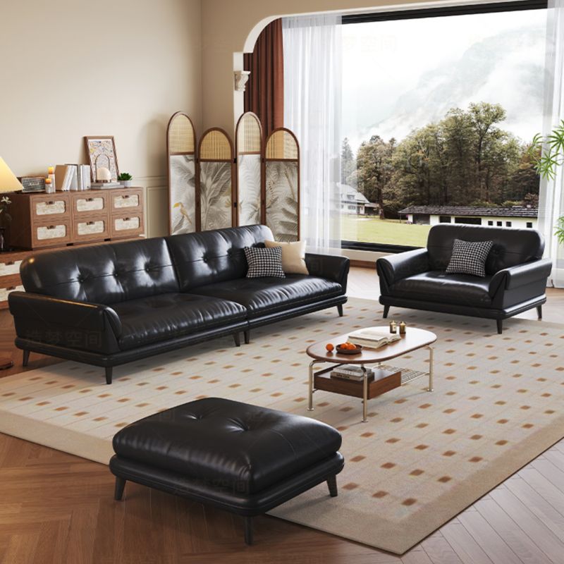 Contemporary Modern Solid Color Stain Resistant Standard Sofa/Loveseat/Single Sofa in Midnight Black, Seats 3/Seats 4/2-seater with 2 Pillows