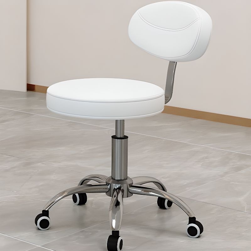 Adaptable Height Rotatable Steel Task Stool with Wheels and Upholstered Adjustable Backrest Seat