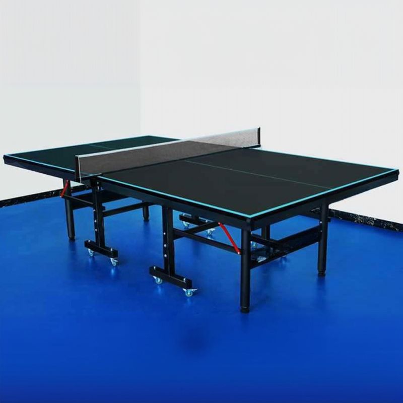 Indoor Ping Pong Table with Synthetic Laminate Top in Ink/Cerulean/Olive Green and Included Table Tennis Paddle
