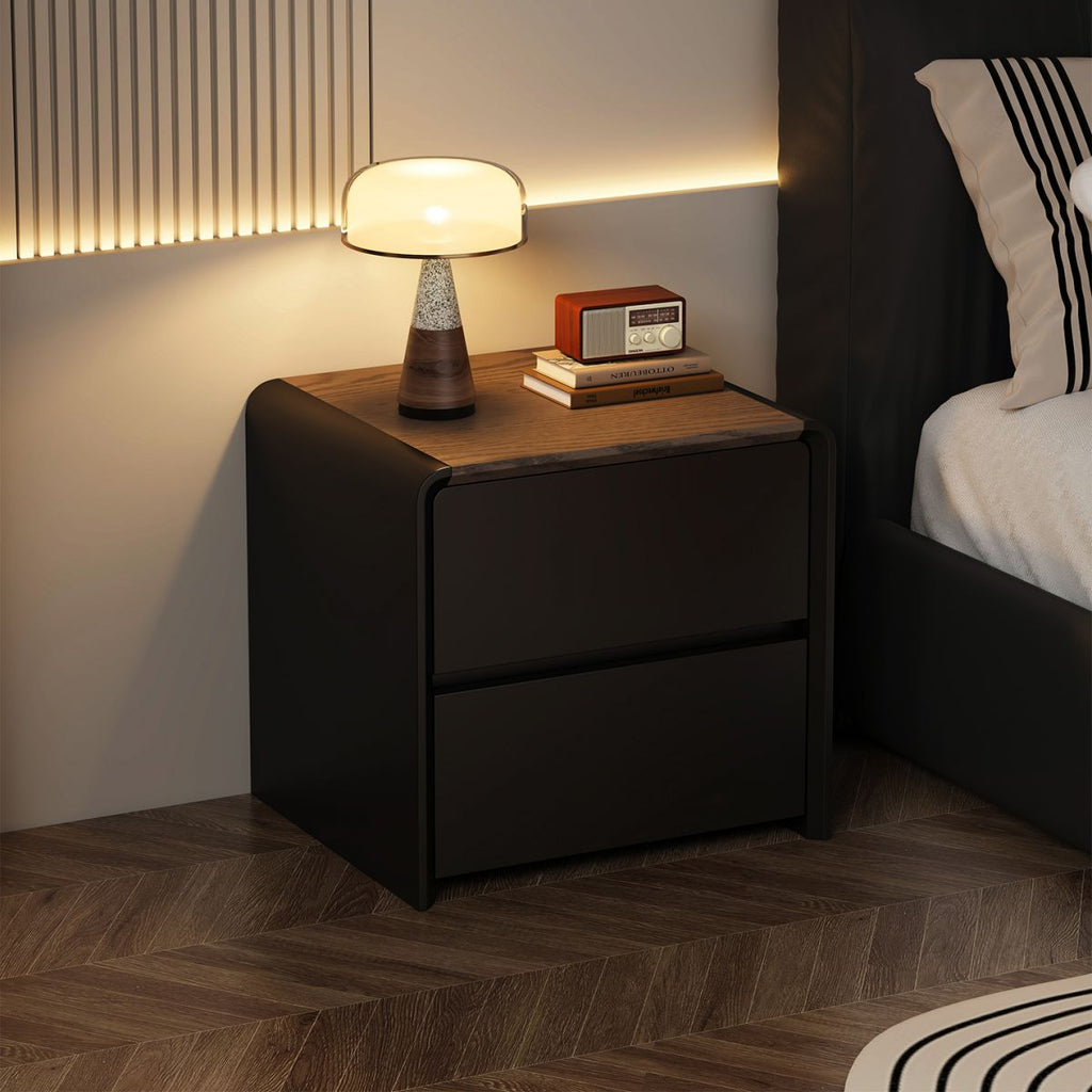 Modish Nightstand With Drawer Organization and Lumber Countertop with Leg
