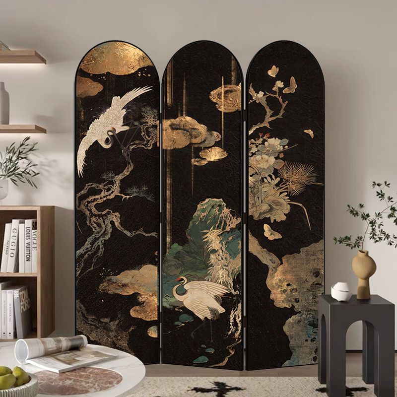 Minimalist Opaque Fold-up Screen Divider with Natural Wood Frame and 3 Panels, Double Sided Print, Independent