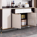 Chalk Sideboard with 2 Drawers/1 Drawer, Standard/Narrow Size, Six Internal Shelves, Sintered Stone Countertop, Glazed Door, and Stemware Shelf