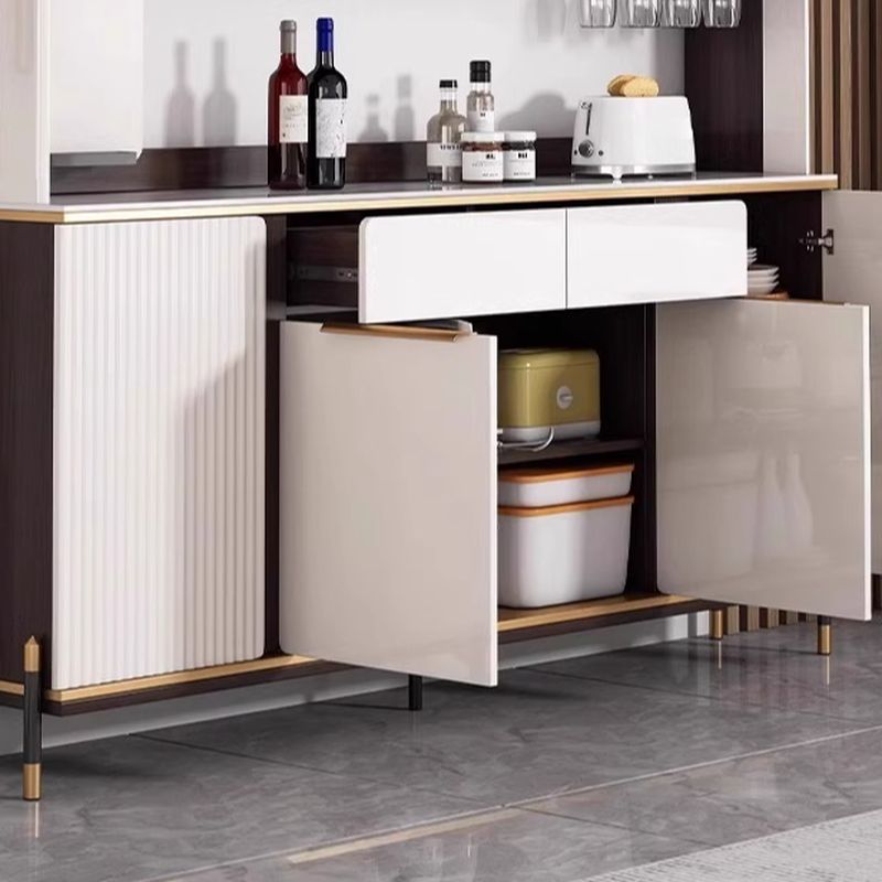 Chalk Sideboard with 2 Drawers/1 Drawer, Standard/Narrow Size, Six Internal Shelves, Sintered Stone Countertop, Glazed Door, and Stemware Shelf
