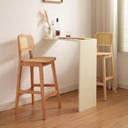 Casual Bar Stools in Midnight Black/Caramel/Natural Color with Cane Back Saddle Seat and Leg Rest