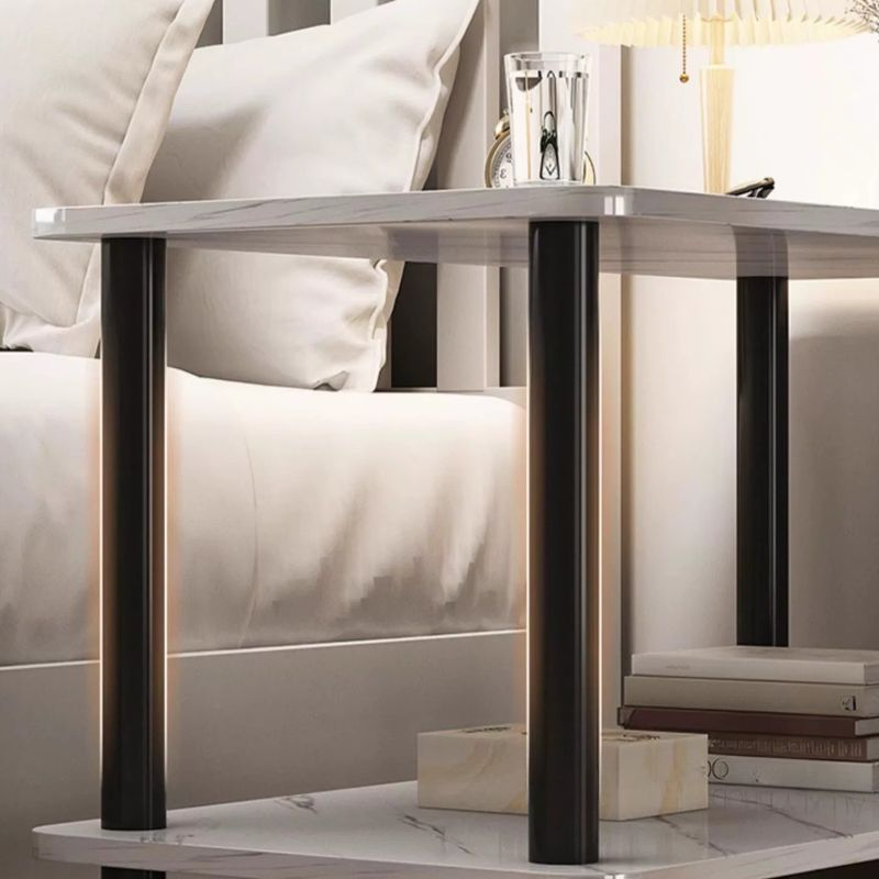 Contemporary Chairside Table Only with Engineered Wood Top, 4 Legs, Chalk/Unfinished Color, Rectangle/Square Shape, and Shelf