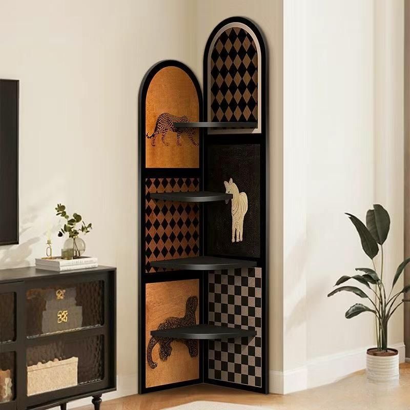 Modern Simple Style Nook Decorative Cabinet with 4 Exterior Shelves, Matte Black Lumber Top