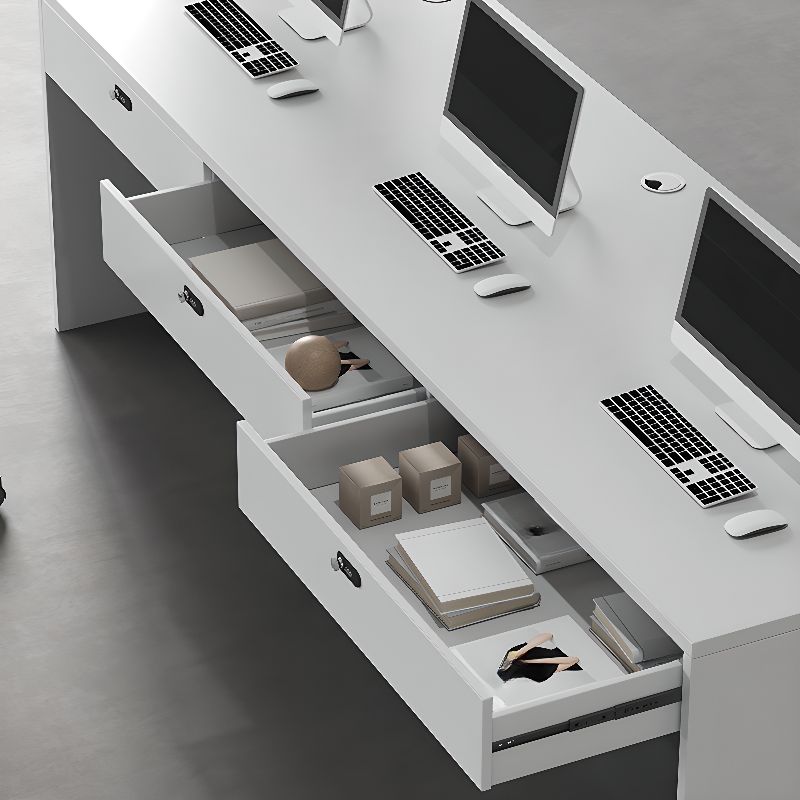 Chalk/Cocoa/Wood Color Timber Desk with Scratch Resistant Surface, Drawers, CPU Storage, Cable Management, and Front Splash