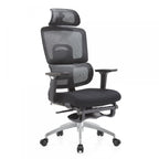 Upholstered Midnight Black Office Chairs with Leg Rest, Lumbar Support, Tilt Available, Adjustable Back Angle, and Headrest