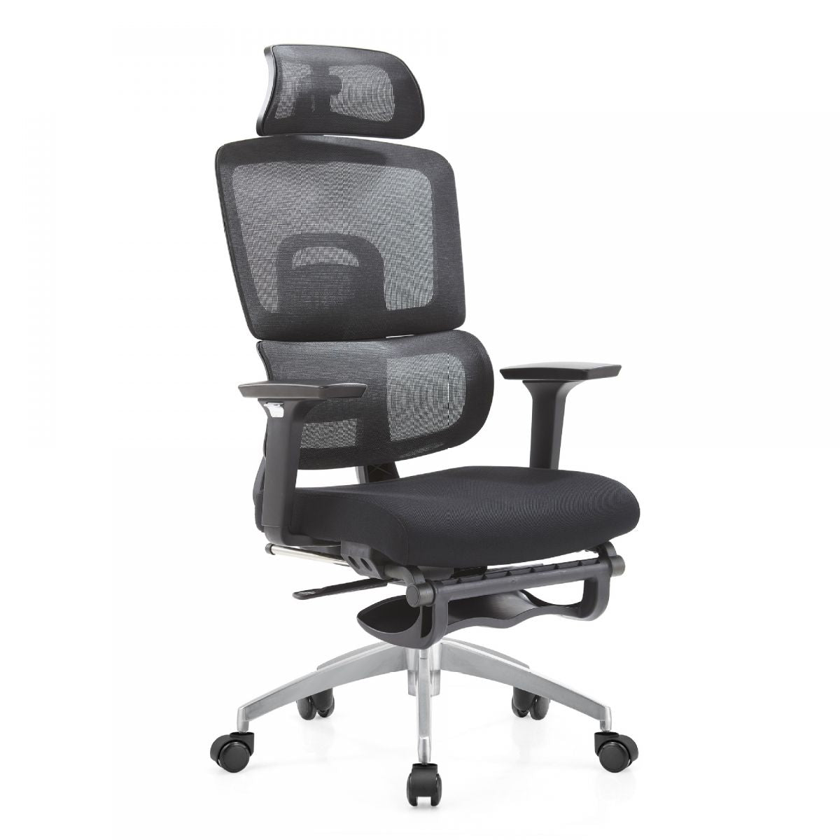 Upholstered Midnight Black Office Chairs with Leg Rest, Lumbar Support, Tilt Available, Adjustable Back Angle, and Headrest