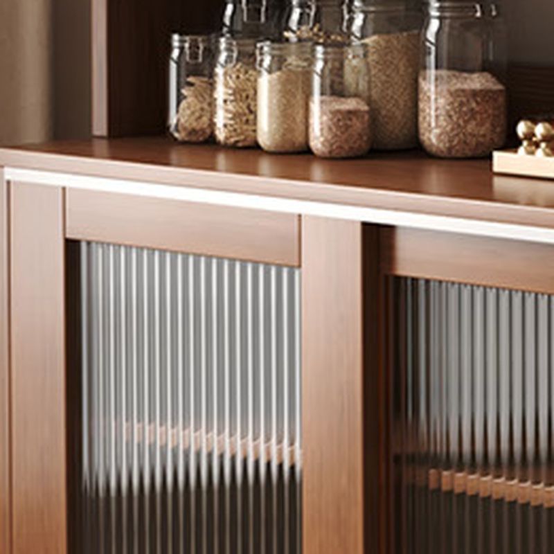 Art Deco Sideboard with 3 Drawers, Narrow Design, 1 Shelf/2 Shelves Larder Storage, Lumber Countertop, and Sliding Doors