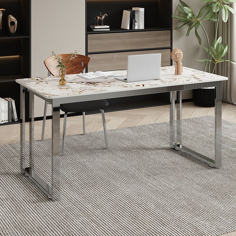 Easy Assembly Writing Desk with Heat Resistant Sleigh Base, Light Gray/Chalk Slate Top, Unattached with Foot Pad