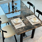 Casual Marble Dining Table with Fixed Table Mechanism in Glossy Black, Scratch-shielded for 6-person Seat/4 People, Featuring Marble Top and Material Combination