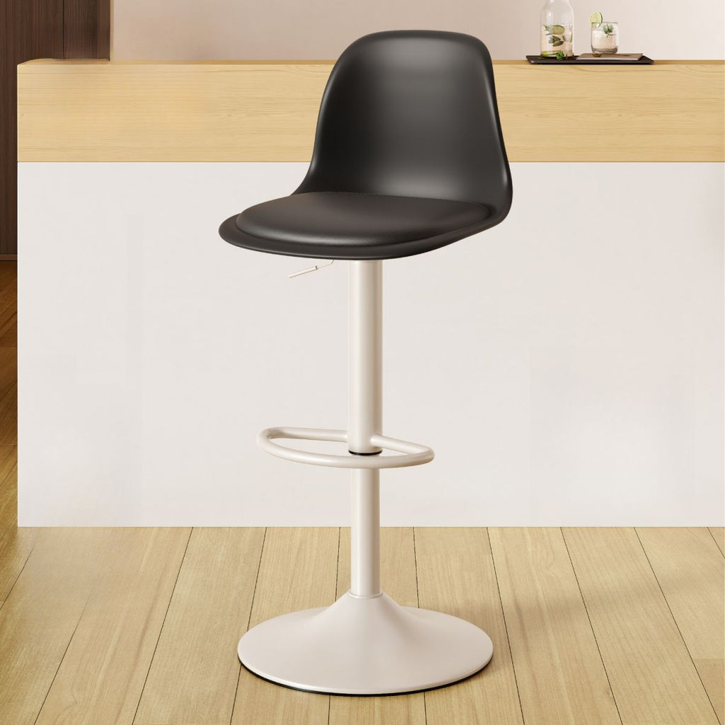 Casual Adjustable Lift Rawhide Bar Stools in Midnight Black/Light Gray/White with Back, Turned Swivel, and Pail Seat