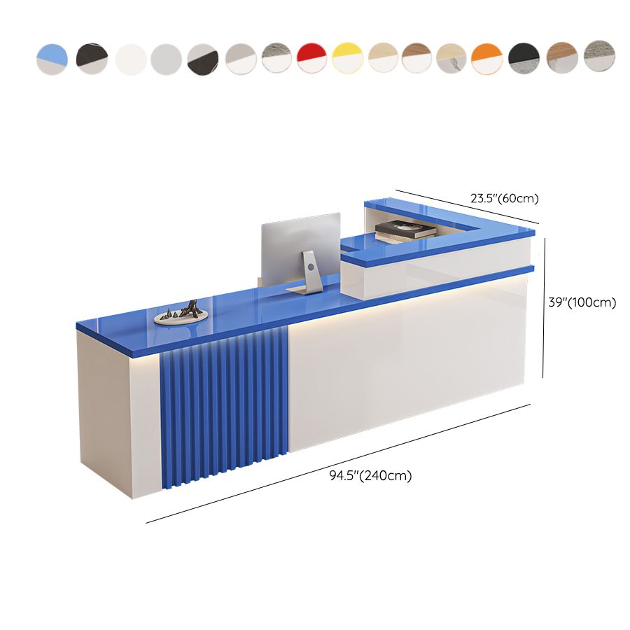 Moisture-proof L-Shape Reception Desk with Cabinet, Unfinished Back, 2 Drawers and Filing Cabinet, Desk Return & 1 Cabinet Included