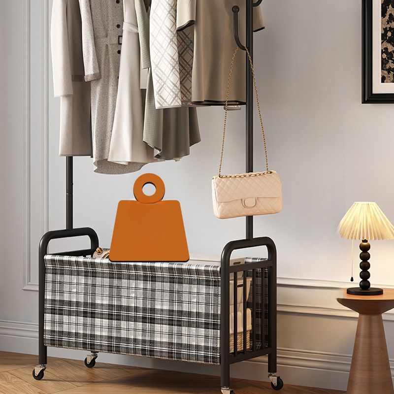 Modern Simple Style Hall Rack with Receptacle, Steel Frame, 1 Basket, and Alloy Hook