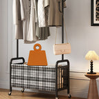 Modern Simple Style Hall Rack with Receptacle, Steel Frame, 1 Basket, and Alloy Hook