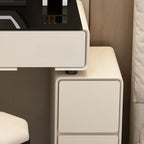 Modish Small Vanity Set/Makeup Vanity in Light Gray/White with 3 Drawers, Alloy Frame, Light Up Mirror, and Chair