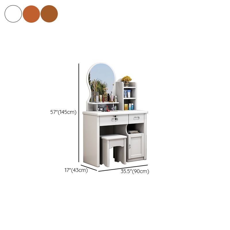 Simple Standard Auburn/Chalk Timber Vanity Set with Drawers, Standing Mirror and Seat