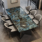 Marble Effect Dining Table in Modish Style with Steel Ink Base, Fixed Table, Dirt-resistant, 6-person Seat/Seats 4, Mixed Materials