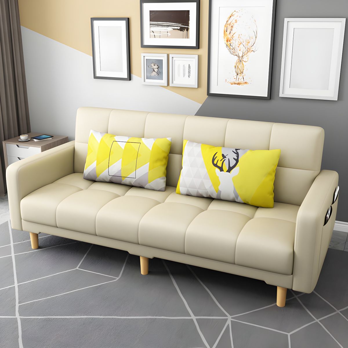 Square Arm Modern Storage Sofa with Biscuit Back Convertible Sofa for Living Room