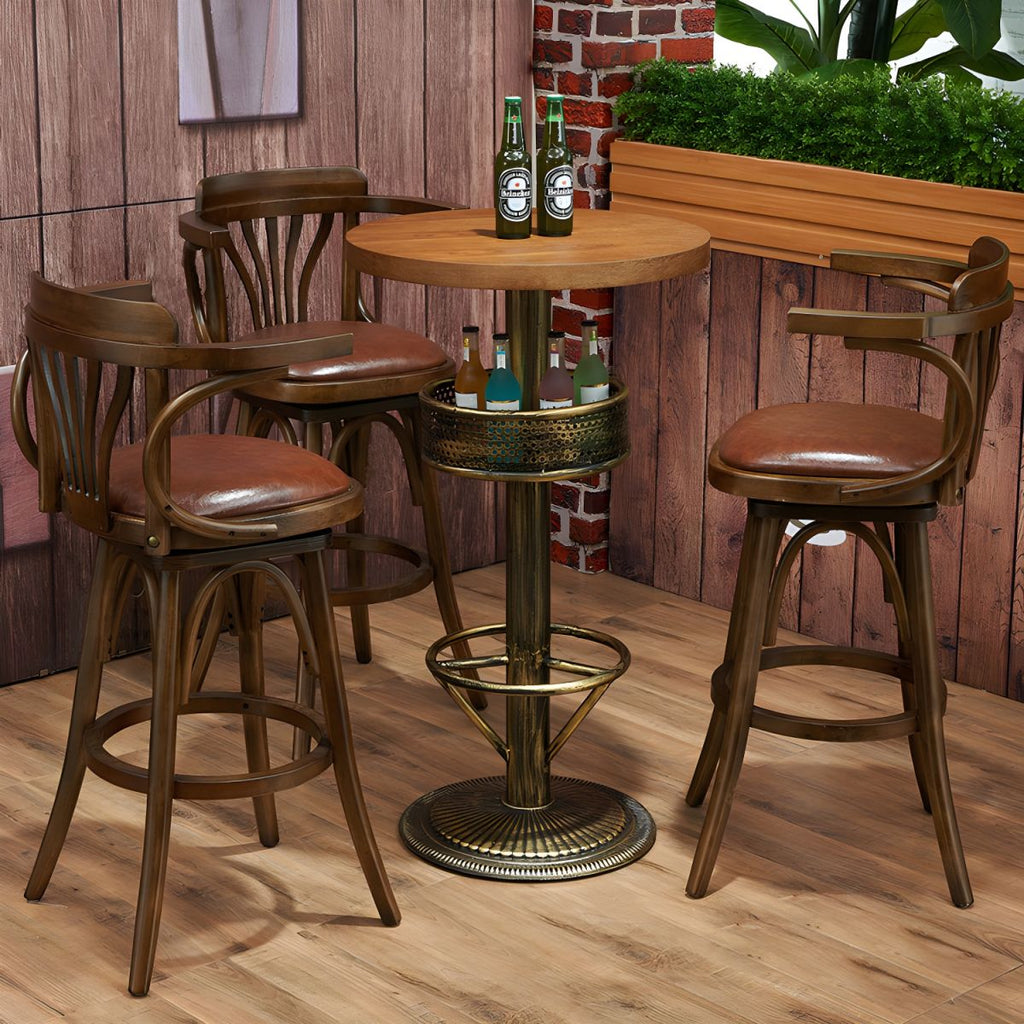 Industrial Solid Wood Bar Table Set 1/3/4/5 Pieces Counter Table with High Stools