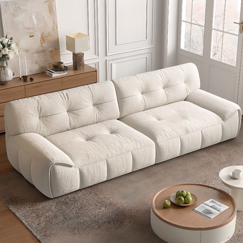 Contemporary Modern Solid Color Water Resistant Standard Sofa in Soft-pile Fabric with White Upholstery, Seats 4/2-seater/Seats 3 with 2 Pillows