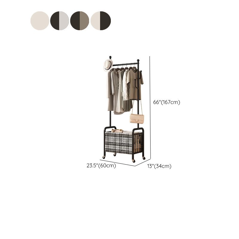 Modern Simple Style Hall Rack with Receptacle, Steel Frame, 1 Basket, and Alloy Hook