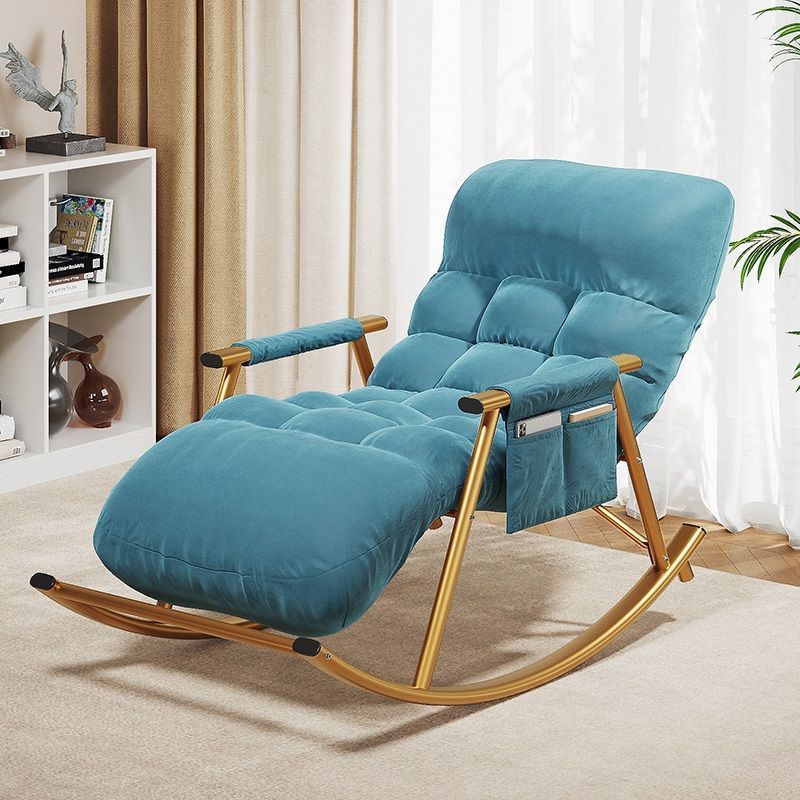Art Deco Upholstered Rocking Chair with Scratch-defiant Track Arm