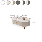 Single Oval Light Gray/Chalk Rock Coffee Table with Four Legs and 1 Drawer, Upholstered in Synthetic Leather